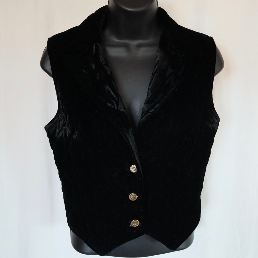 Vintage Jonathan Logan Womans Black Velvet Quilted Vest '90's